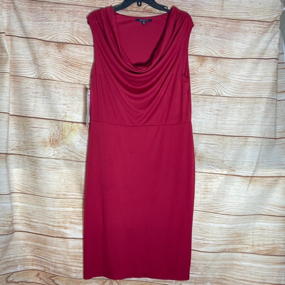 CHADWICKS Red Sleeveless Cowl Neck Rouched Side‎ Sheath Dress Size 18 . - Picture 1 of 3
